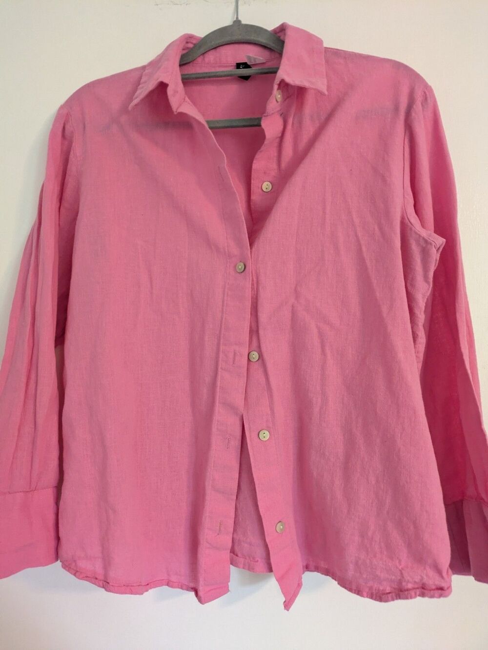 H&M HM Linen Blend Button Down Shirt XS Pink Oversized Lagenlook Beach Coverup - Picture 8 of 9
